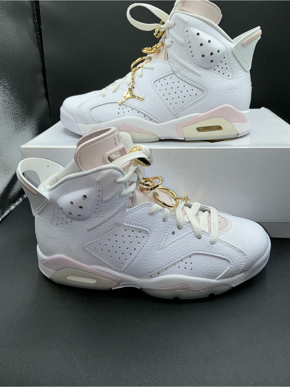 Nike Air Jordan 6 Retro Gold Hoops White Barely Rose DH9696-100 Women's 7 + Box